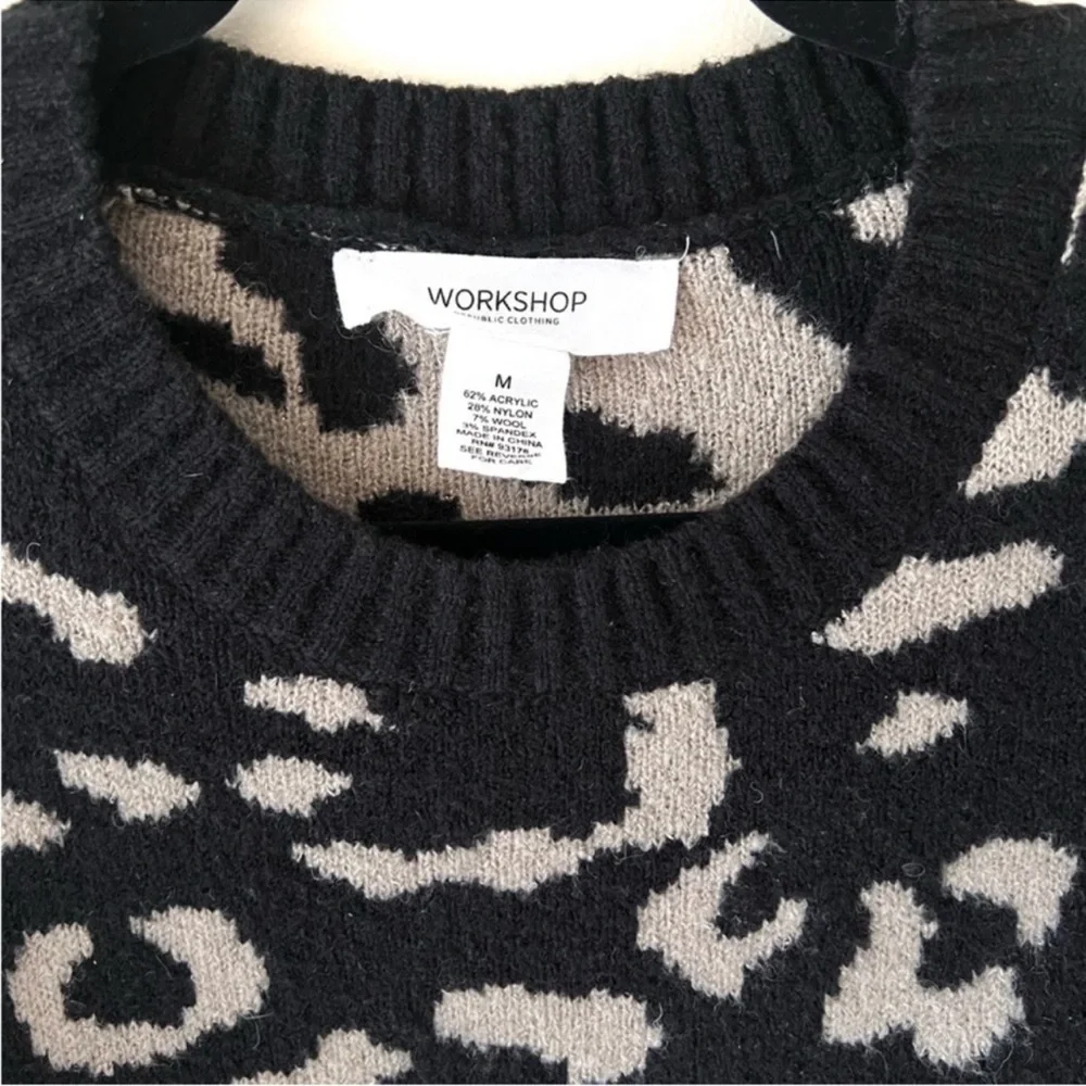 WORKSHOP Leopard print sweater oversized slouchy black tan size M